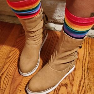 Tan Colored Rear Lace Up Boots